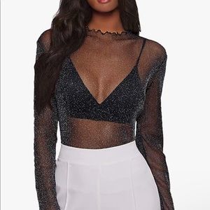 Long Sleeve See Through Sparkle Mesh Top
